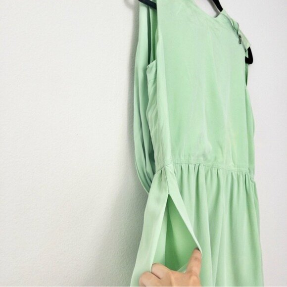 Tibi Eco Silk Cape Mini Dress 2 Mint Green Zip Sleeveless Tie Hem - Picture 8 of 16
